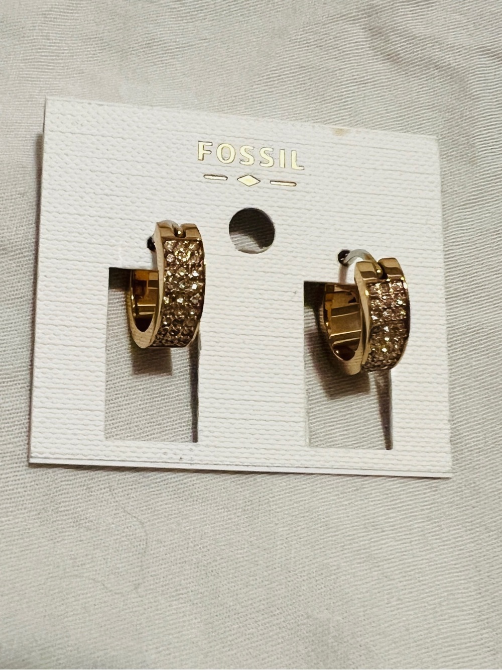 Fossil rose  Gold-Tone Curved Hoops with white stones